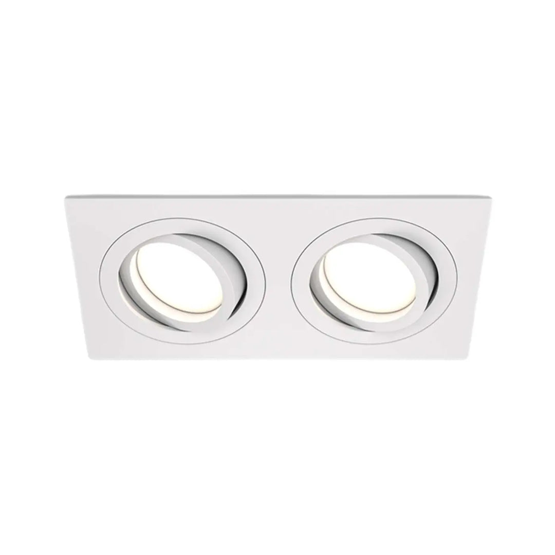 White rectangular recessed ceiling light fixture with two circular leds in atom double spot encastré orientable design