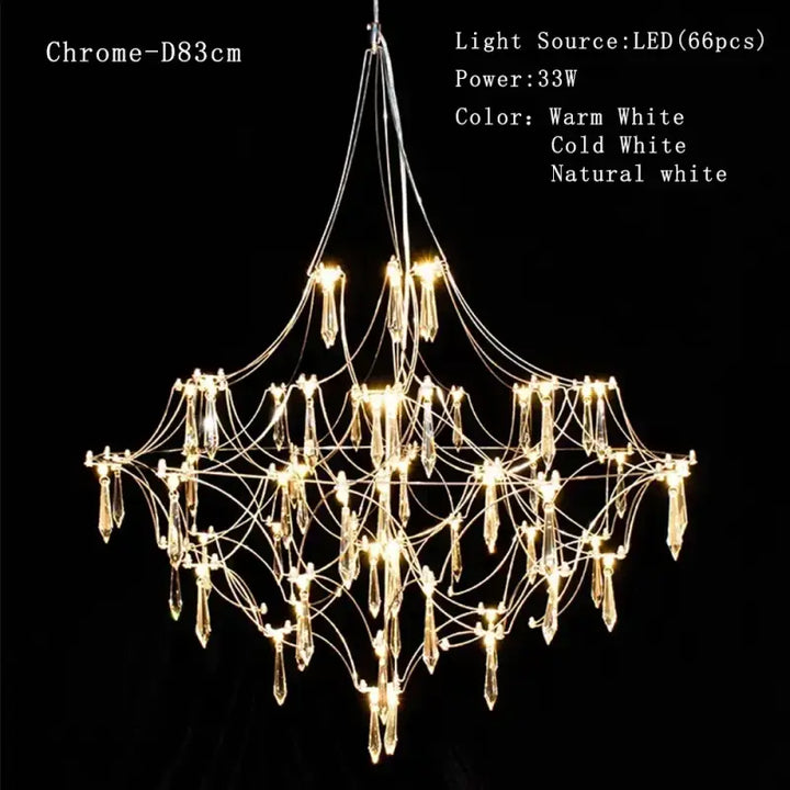 Suspension chrome avec cristaux luminaire design élégant