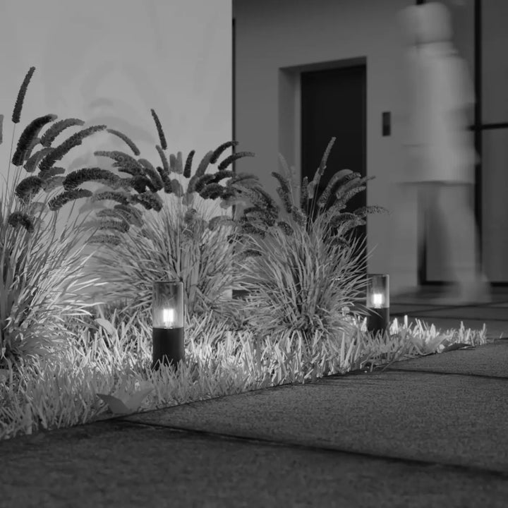 Borne extérieur amas en aluminium graphite avec verre teinté et intérieur lumineux pour éclairage de cheminées en extérieur