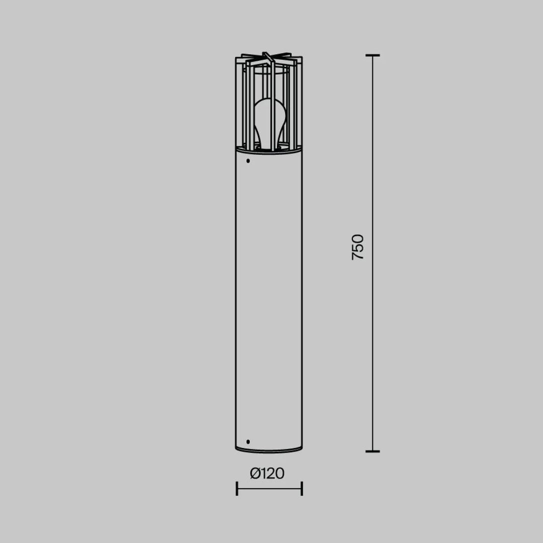 Borne extérieure barrel 750mm en métal graphite avec verre transparent et cage protectrice pour usage extérieur