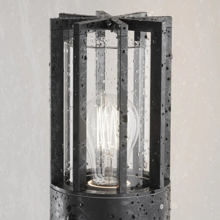 Borne extérieure barrel en métal graphite avec lanterne noire et verre transparent à ampoule filament visible