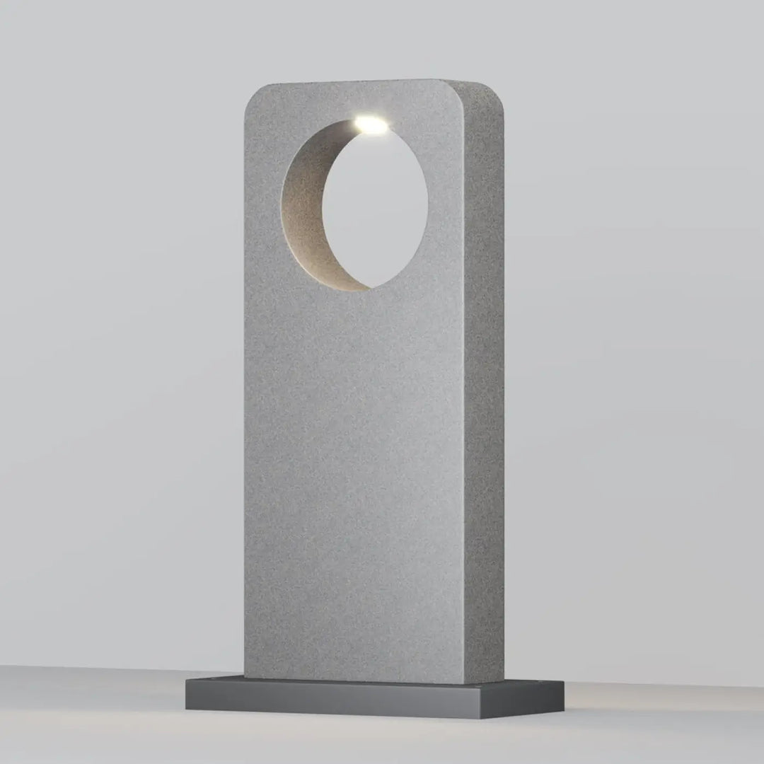 Borne extérieure en béton gris avec lampe de table circulaire intégrée led pour éclairage long d’une allée