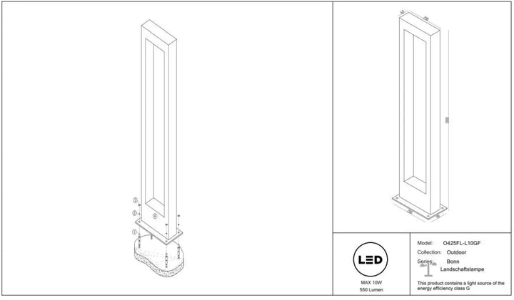 Borne extérieure led arche rectangulaire en métal graphite avec finition métallique élégante pour usage extérieur