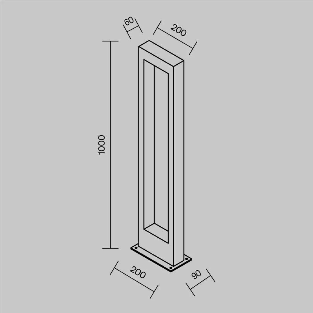 Borne extérieure en métal graphite arche rectangulaire avec design minimaliste et dimensions précises