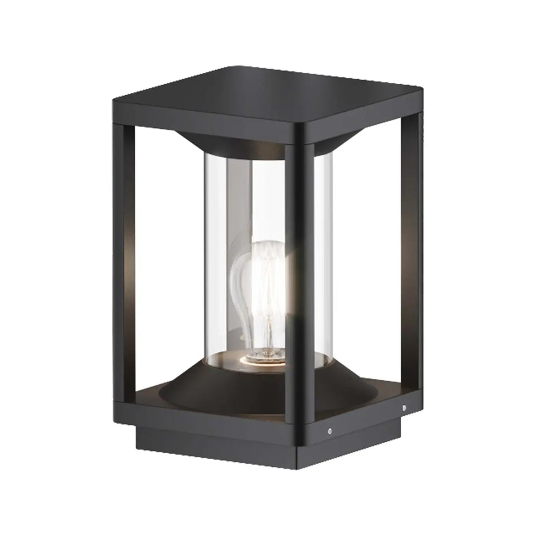 Borne extérieure cell en aluminium graphite avec diffuseur transparent et lanterne noire à ampoule filament visible