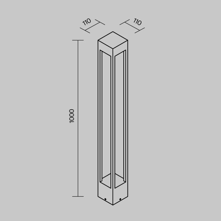 Borne extérieure elbe profil carré en aluminium gris avec finition métallique et hauteur précise de 1000 mm