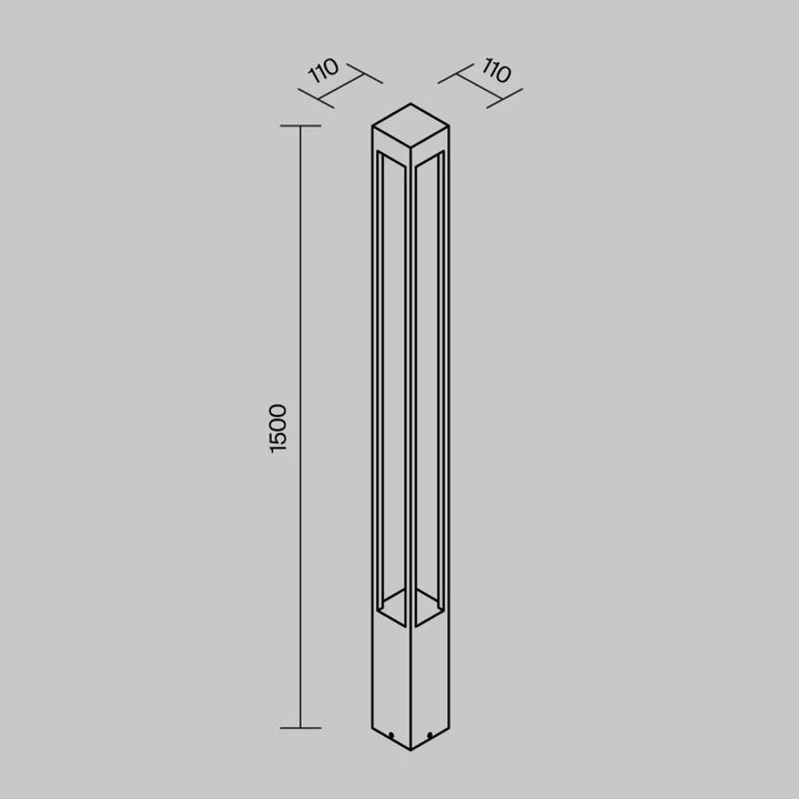Borne extérieure elbe en aluminium gris avec profil carré 110mm et design hexagonal minimaliste de 1500mm