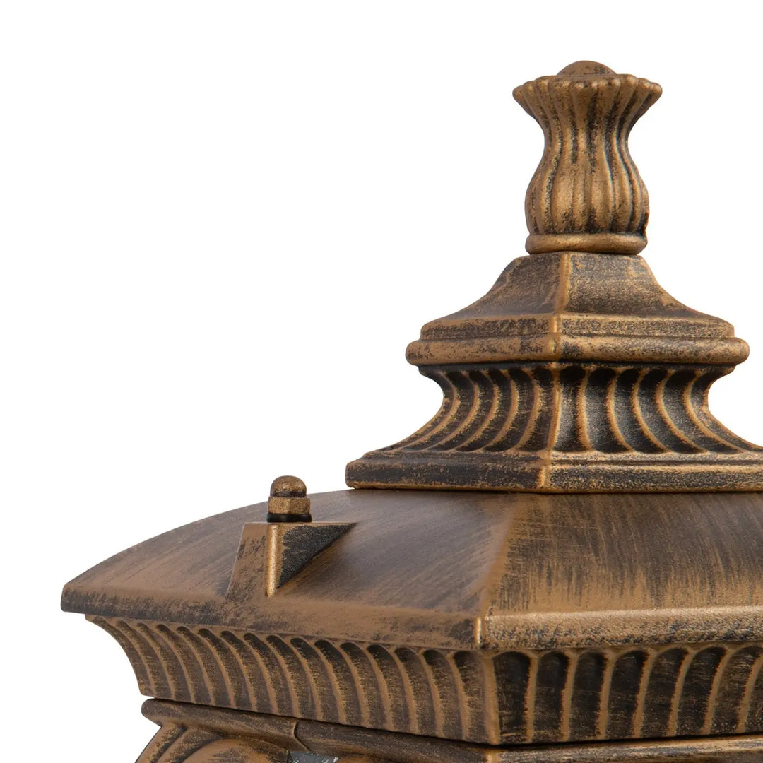 Borne extérieure fleur lanterne baroque en bronze antique avec détails cannelés et toit à étages pour usage extérieur