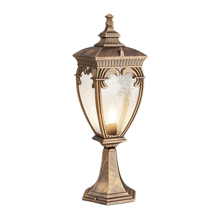 Lanterne baroque en laiton antique avec panneau de verre texturé borne extérieure fleur pour usage extérieur