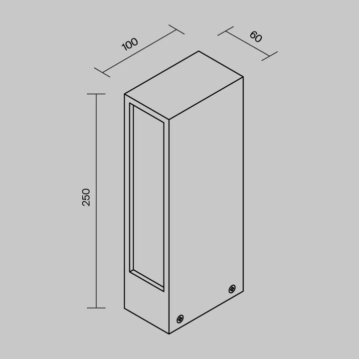 Borne extérieur hof version basse acier gris avec profil rectangulaire hauteur 250mm largeur 100mm profondeur 60mm
