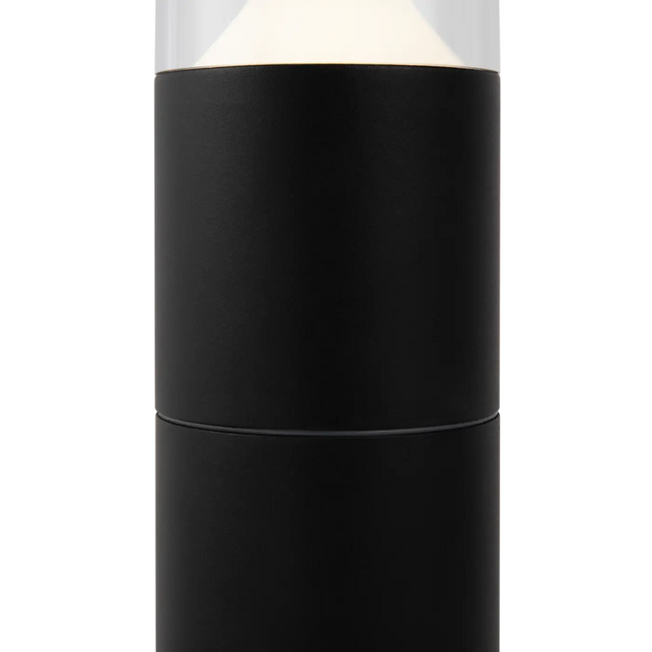 Borne extérieure koln cylindrique en acier noir avec lumière claire chaude et diffuse pour extérieur