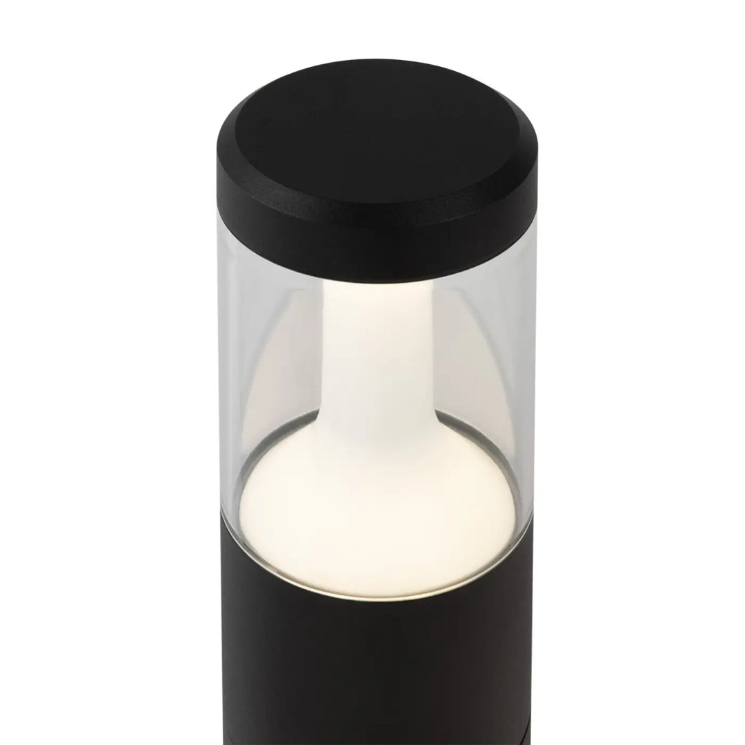 Borne extérieure koln cylindrique en acier noir avec corps en verre clair et diffuseur de lumière blanche givrée
