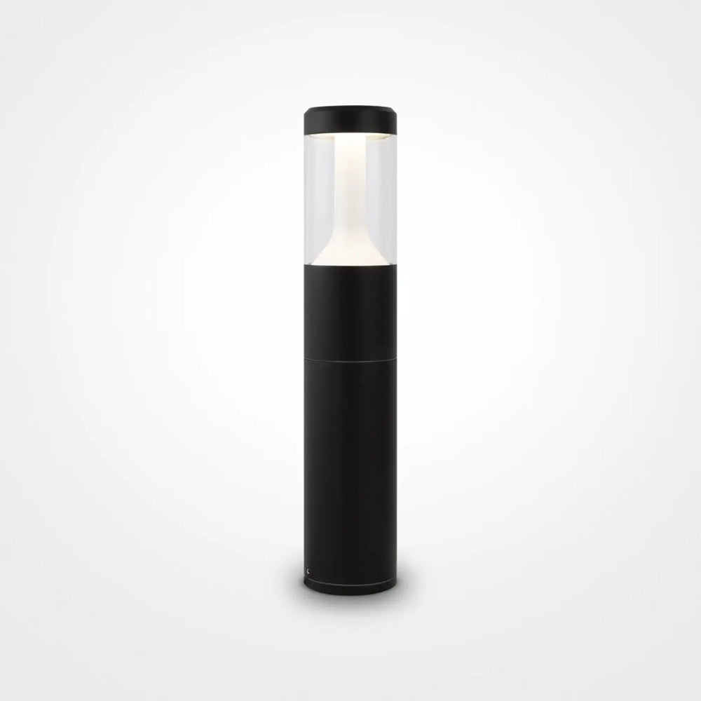 Borne extérieure koln cylindrique en acier noir avec lumière claire led sous verre transparent pour usage extérieur