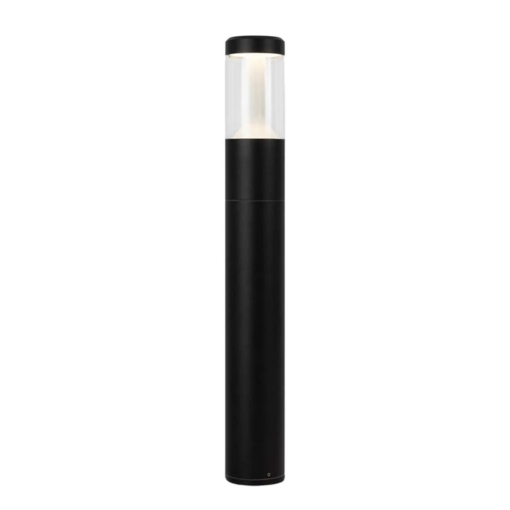 Borne extérieure cylindrique en acier noir avec lumière claire et verre transparent pour éclairage extérieur