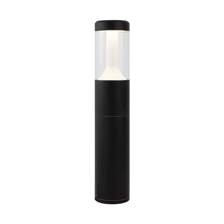 Borne extérieure koln cylindrique en acier noir avec lumière claire led sous verre transparent pour extérieur