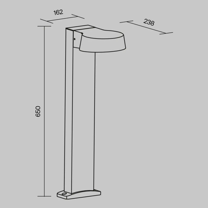 Borne extérieure led moderne de 650mm avec abat-jour cylindrique minimaliste et base rectangulaire solide coudée