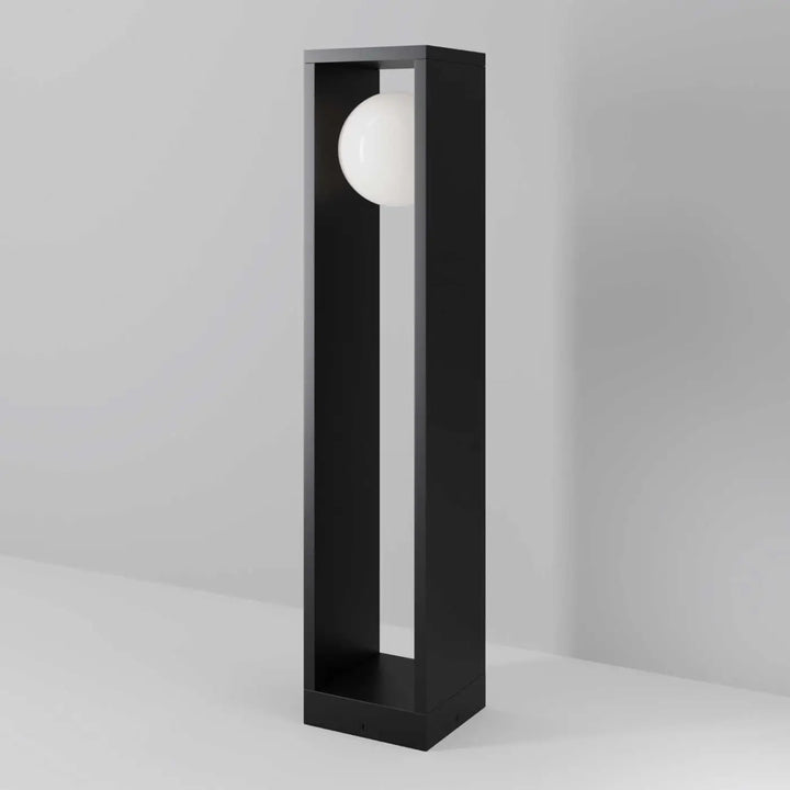 Borne extérieure led acier noir avec lampe rectangulaire et ampoule sphérique indice ip65 pour usage extérieur