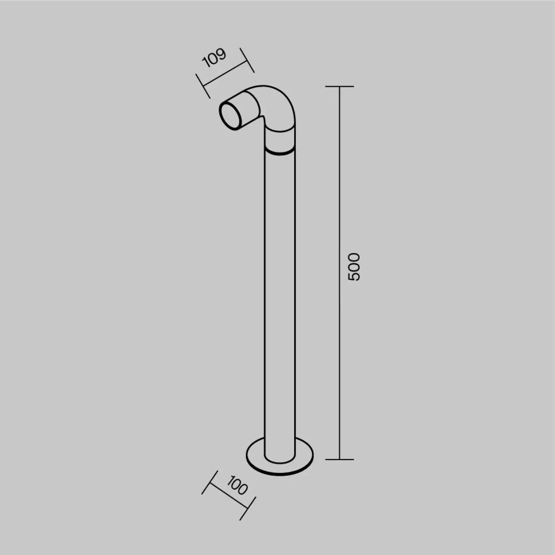 Borne extérieure led en aluminium noir de 500mm avec corps cylindrique minimaliste et bec courbé moderne
