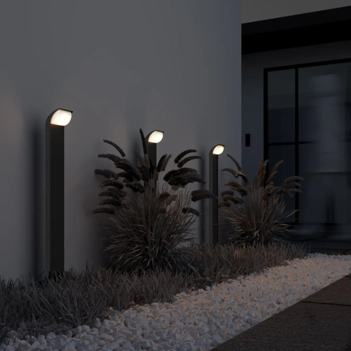 Borne extérieure led cylindrique grise avec ampoules led blanc chaud pour éclairage extérieur moderne pathway