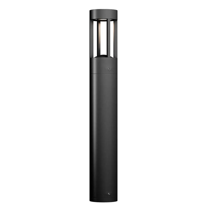Borne extérieure led VINT cylindrique noire avec panneaux en verre vertical et lumière douce indice ip65 intégrée