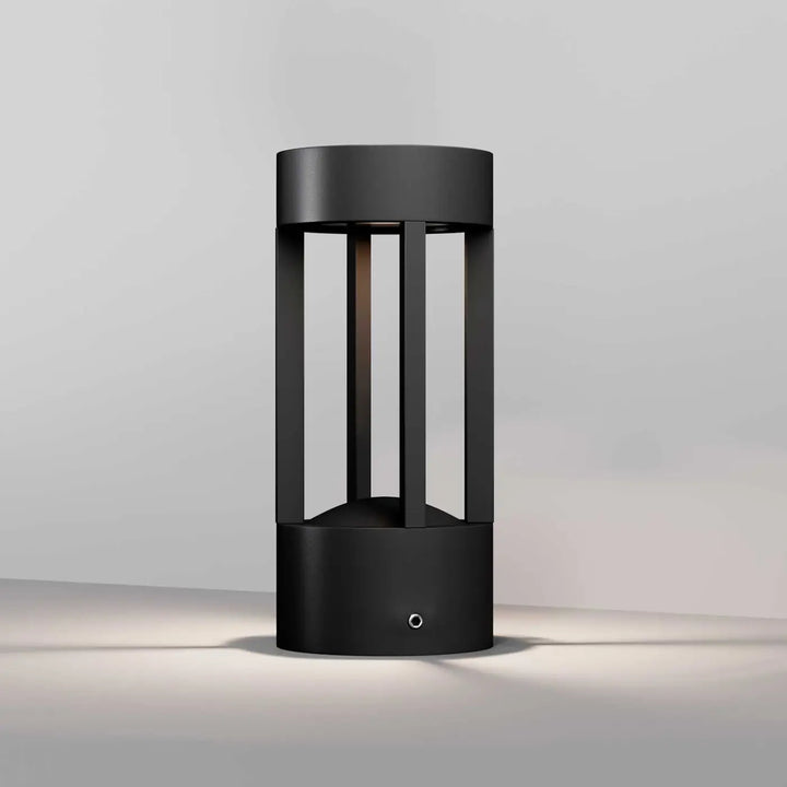 Borne extérieure led vint cylindrique noire en aluminium avec lumière douce et indice ip65 pour usage extérieur moderne