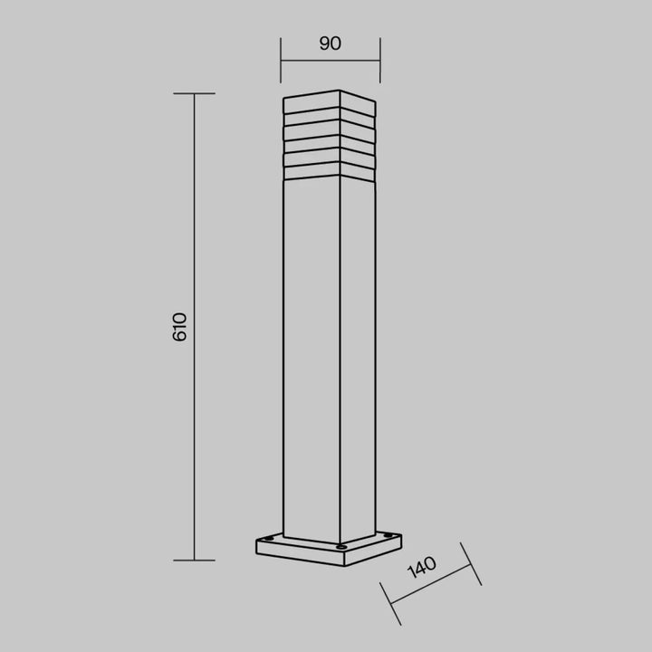 Borne extérieure linden en acier noir avec diffuseur vitré, poteau carré de 610 mm hauteur et base 140 mm carrée