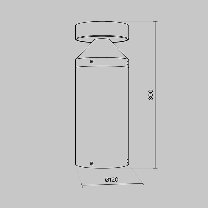 Borne extérieure cylindrique en acier noir de 300mm de haut avec finition métallique et version basse conique