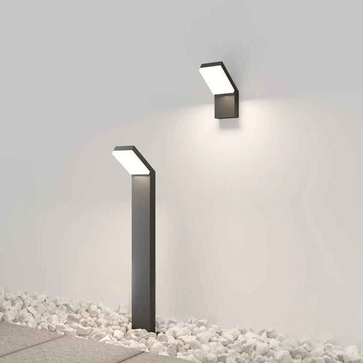 Borne paso cadre asymétrique en acier noir led mural moderne avec lumière blanche chaude pour extérieur