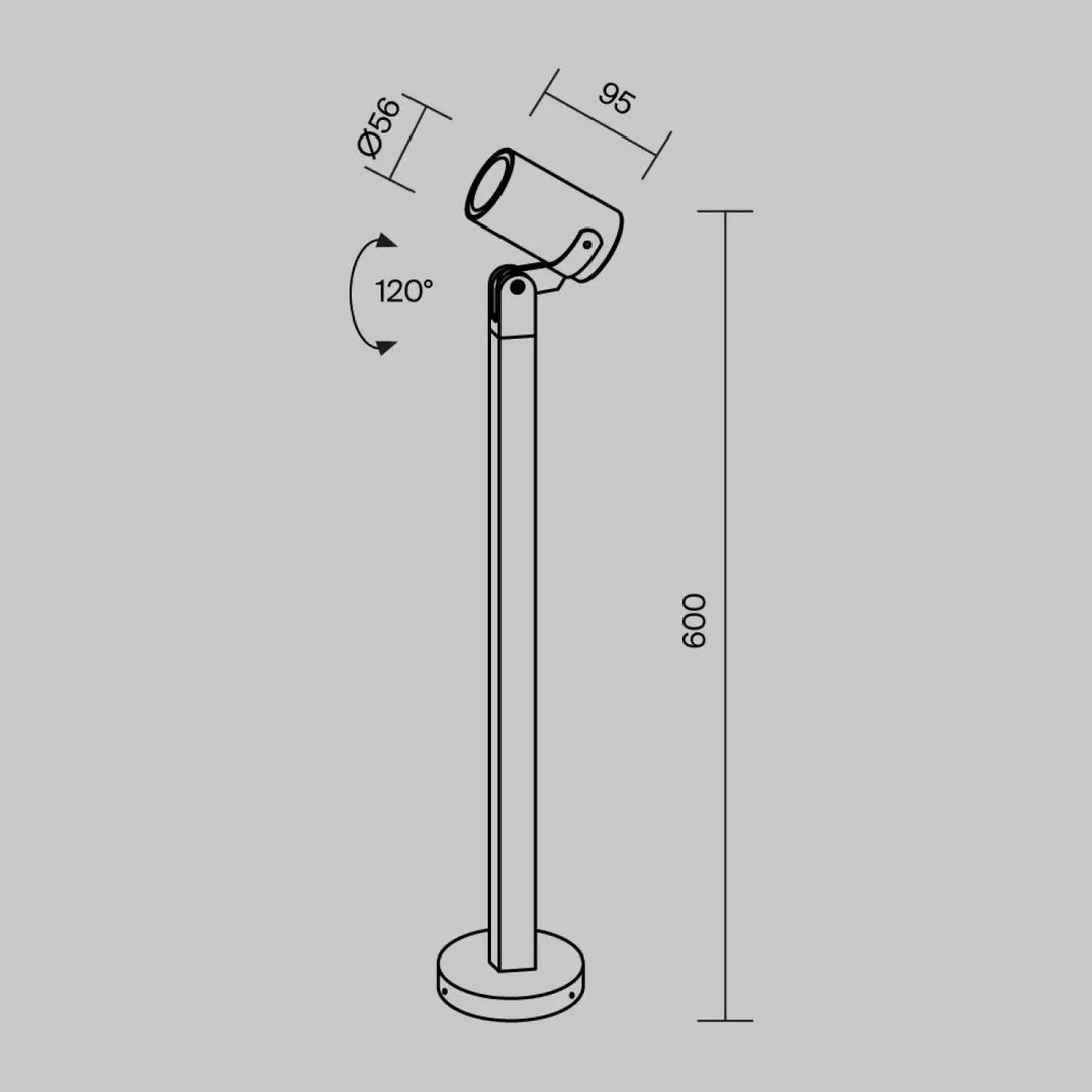Borne extérieure scope orientable en acier noir 600mm avec spot ajustable 120 degrés et indice ip65