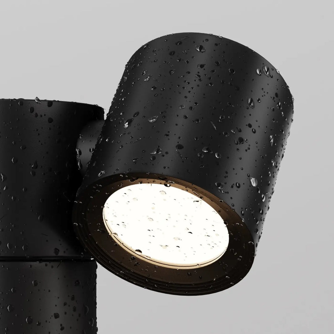 Borne extérieure wall street projecteur cylindrique noir mat avec gouttes d eau pour éclairage extérieur
