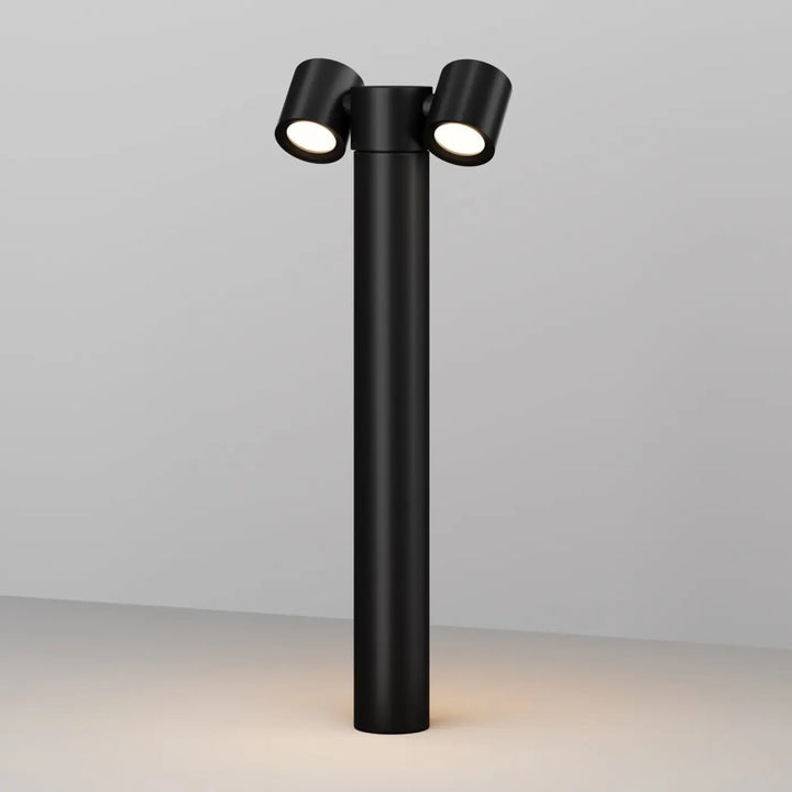 Borne extérieure wall street projecteur noir cylindrique avec deux têtes ajustables éclairées pour usage extérieur