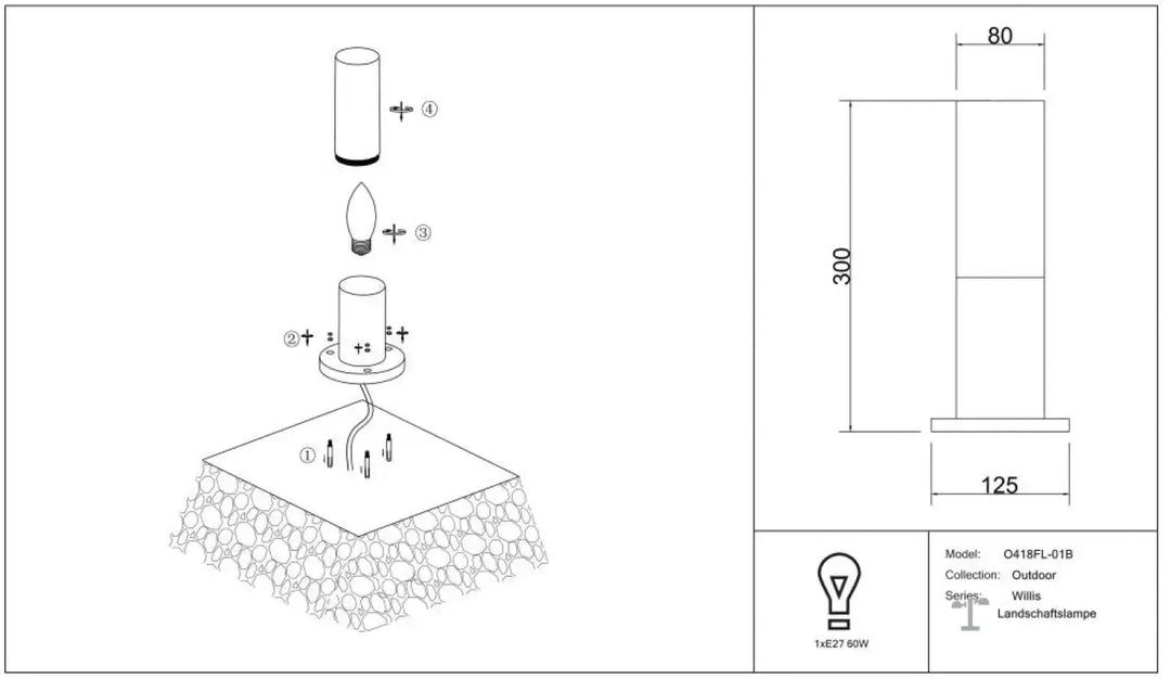 Borne extérieure willis o418fl-01b blanc colonne fine lampe d extérieur moderne légère et résistante