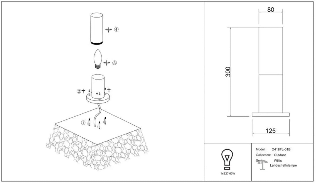 Borne extérieure willis o418fl-01b blanc colonne fine lampe d extérieur moderne légère et résistante