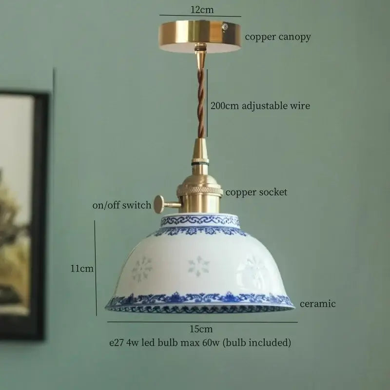 Suspension céramique design élégant blanc bleu doré