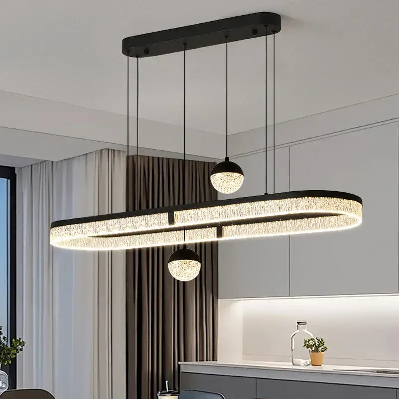 Suspension luminaire moderne ovale avec boules en cristal élégant