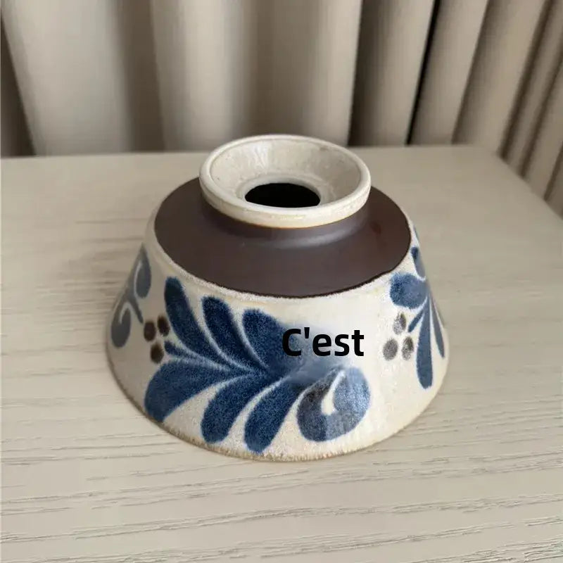 Suspension céramique avec motif floral bleu blanc doré chic