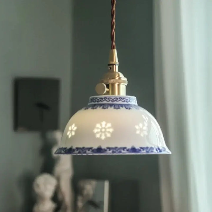 Suspension céramique design élégant blanc bleu doré