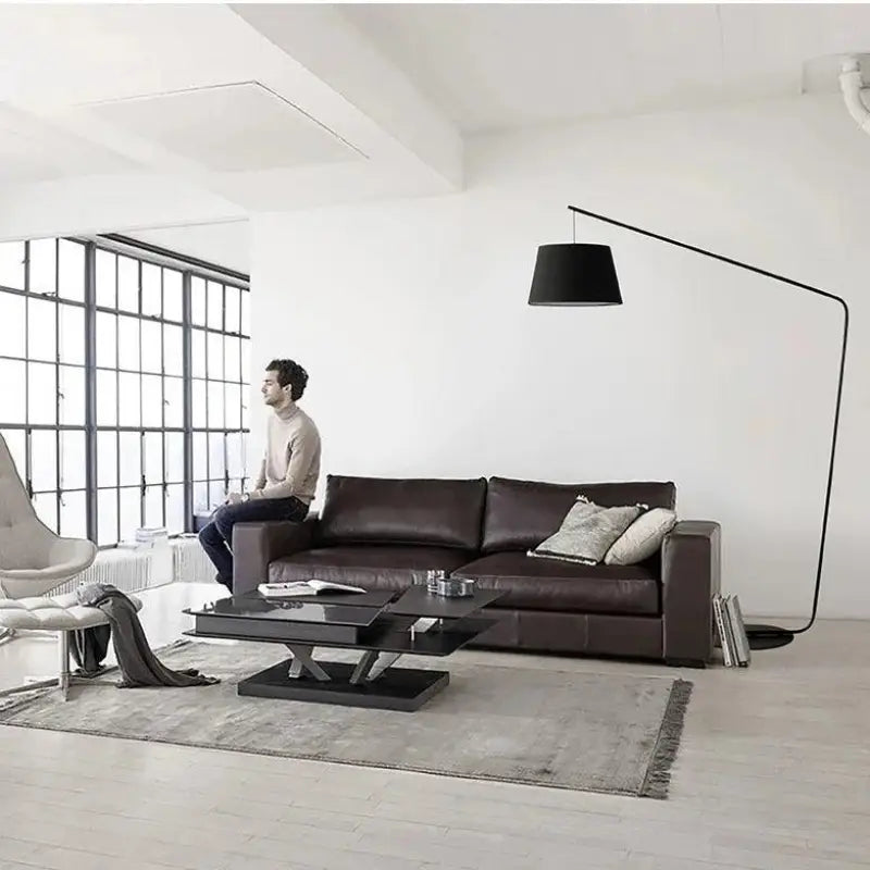 Grand Lampadaire Arc En Aluminium Noir Au Style Élégant