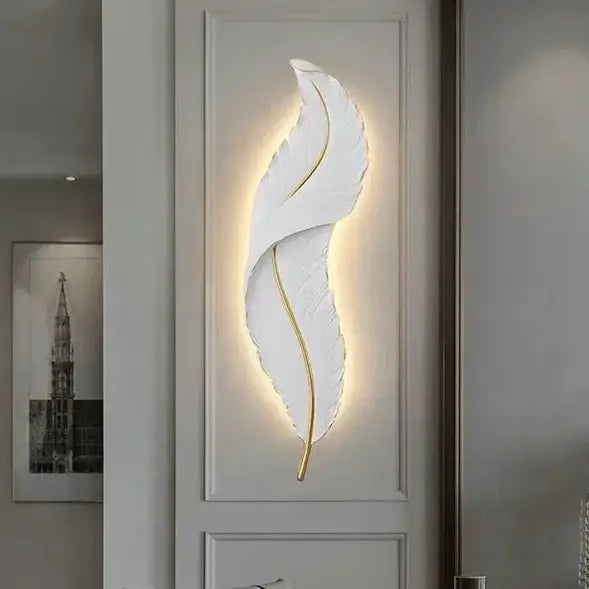 Grande Applique Murale En Forme De Plume Blanche Élégante