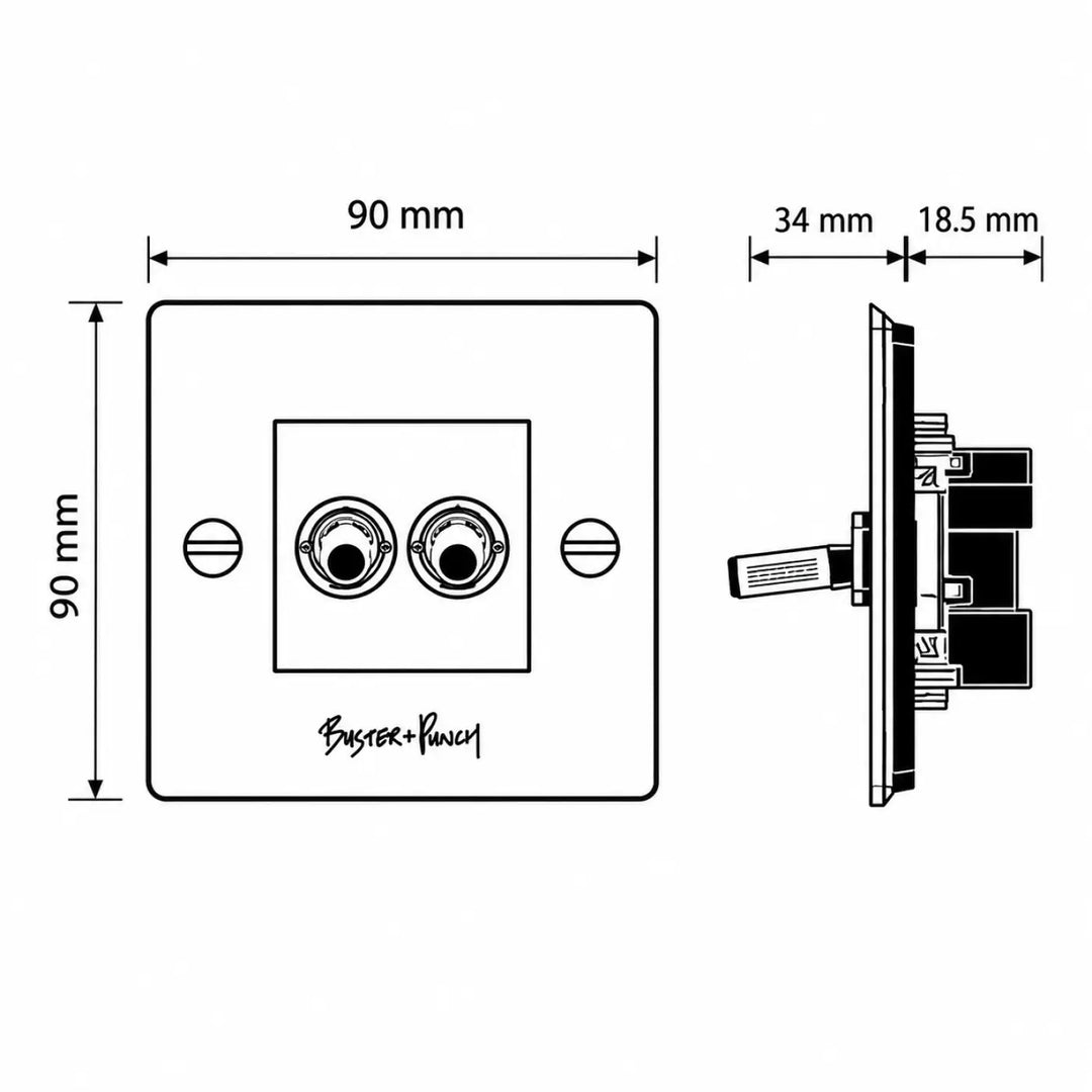 Interrupteur double toggle buster punch bronze fumé en métal massif avec double prise carrée 90 mm x 90 mm minimaliste