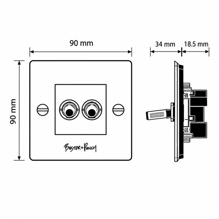 Interrupteur double toggle buster punch bronze fumé en métal massif avec double prise carrée 90 mm x 90 mm minimaliste