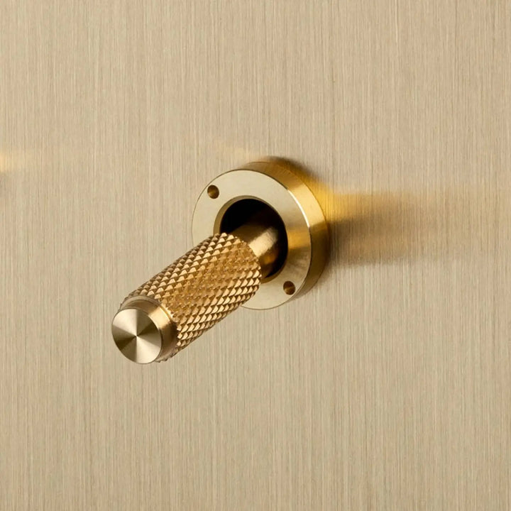 Interrupteur à levier Toggle à gravure quadrillée en laiton, vue rapprochée #couleur_dor