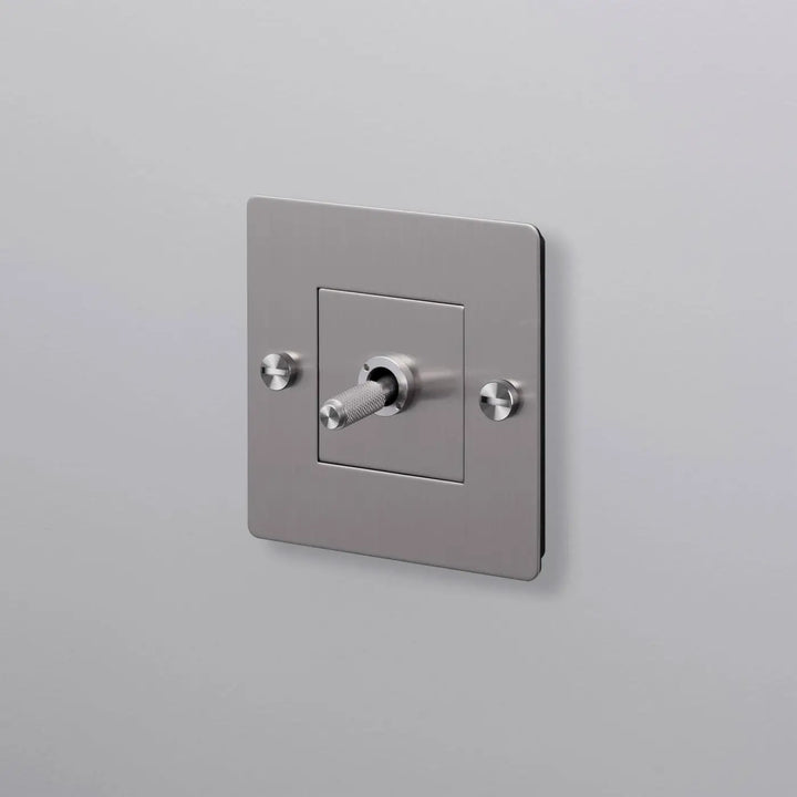 Interrupteur à levier Toggle à gravure quadrillée sans logo en acier #couleur_argent