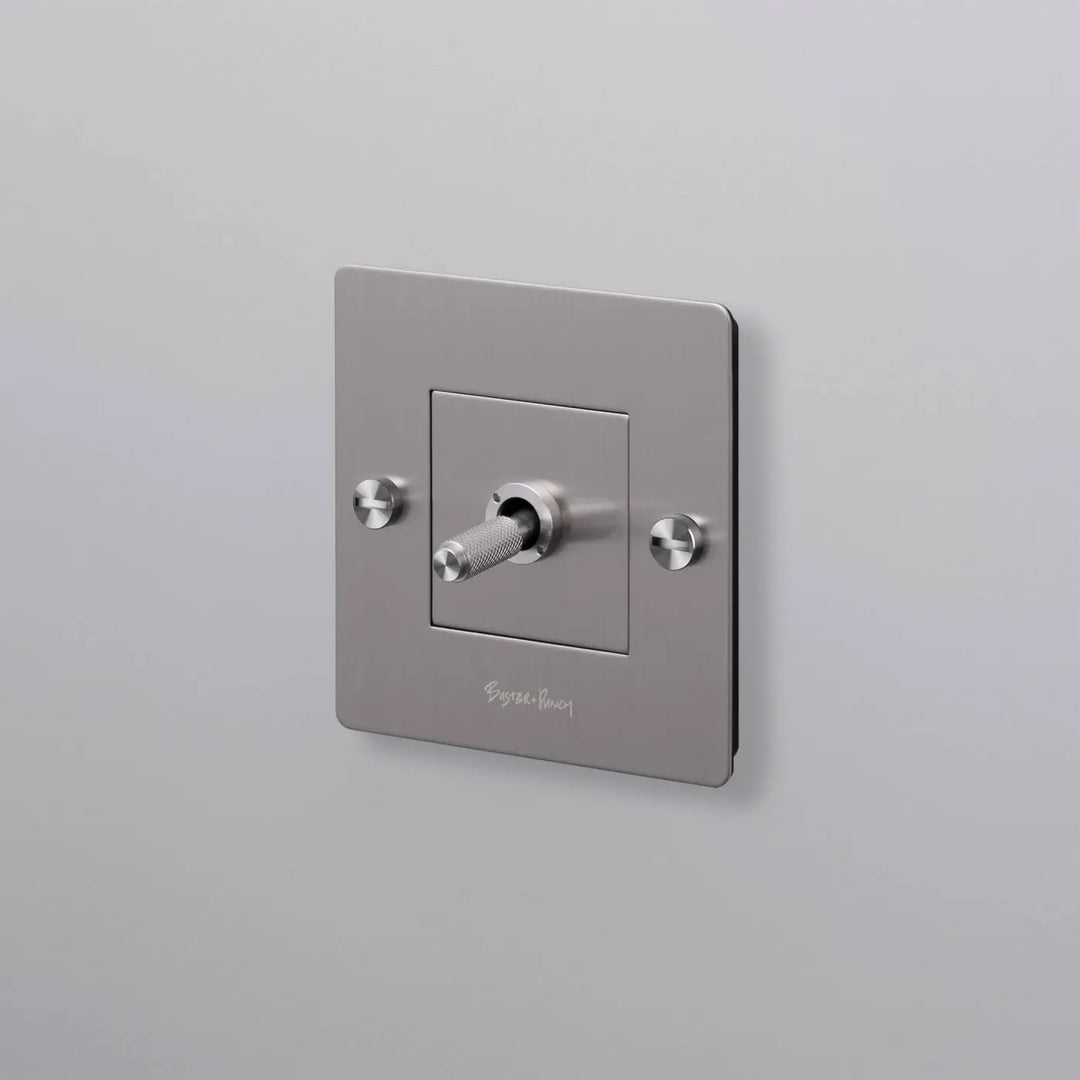 Interrupteur à levier Toggle à gravure quadrillée en acier #couleur_argent