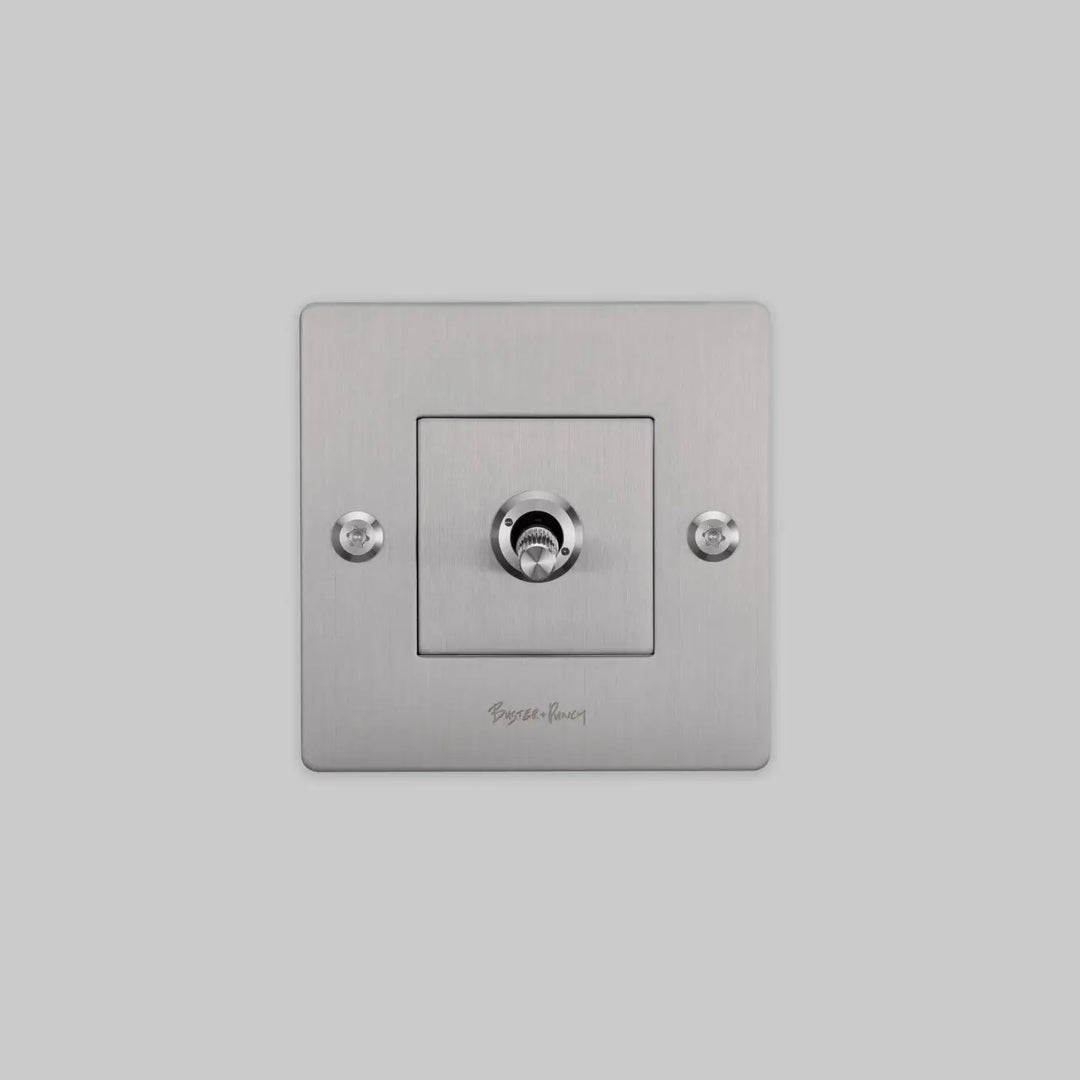 Interrupteur à levier Toggle à gravure alignée avec logo en acier #couleur_argent