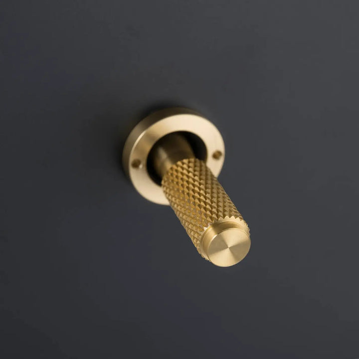 Détail d'un levier à gravure quadrillée, finitions noir et laiton #couleur_dor