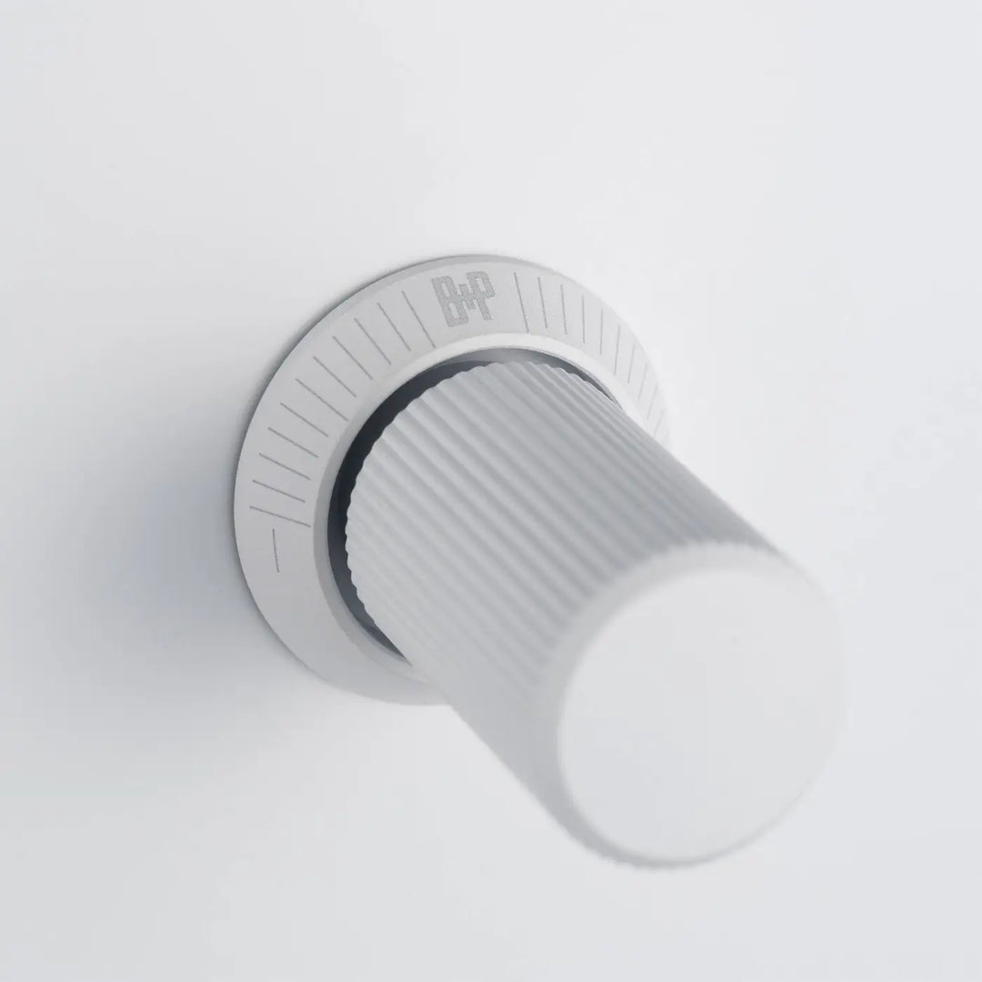 Détail du variateur à gravure alignée blanc #couleur_blanc