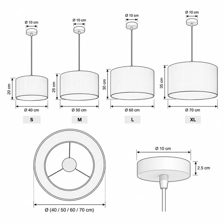 Suspension luminaire white en tissu crème avec design minimaliste en lumière douce en tailles du s au xl