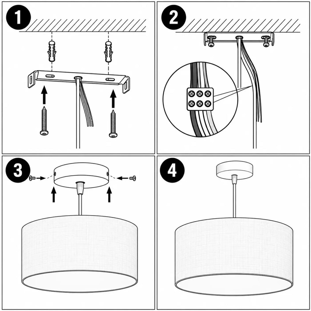 Suspension luminaire cylindrique blanche avec tissu crème et lumière douce pour un style boho élégant