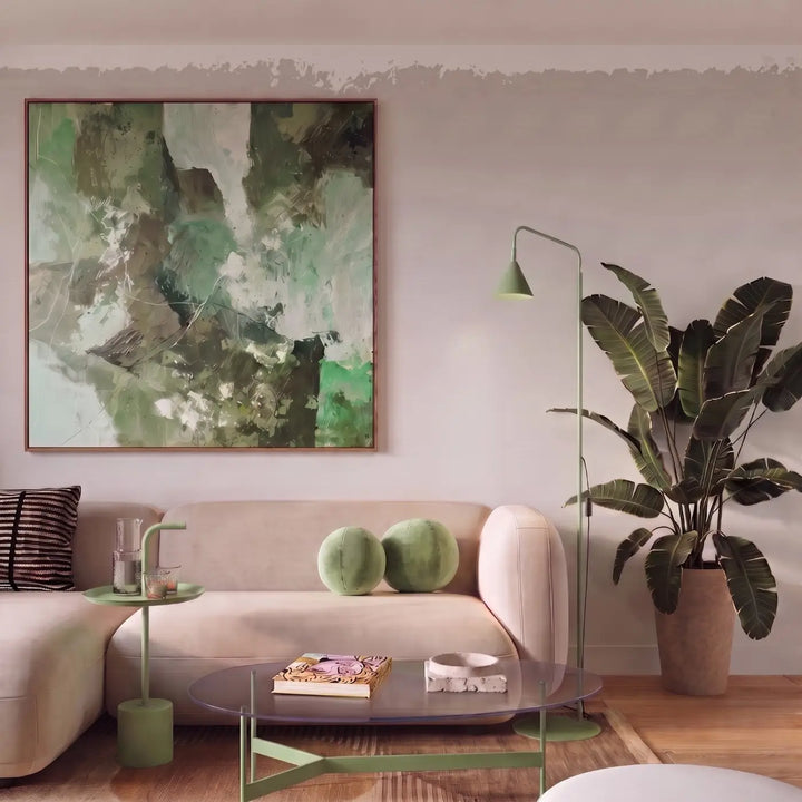 Lampadaire sauge dans un salon